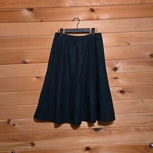 Women's Vintage 1980s Prestige Wool Green Flare Midi Skirt Small